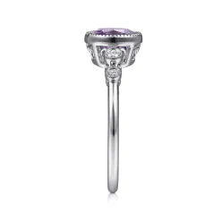 Hot Gabriel & Co. Promise Ring - 14K White Gold Round Bezel Set Amethyst and Diamond Promise Ring