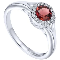 Sale Gabriel & Co. Promise Ring - 14K White Gold Round Garnet and Diamond Halo Promise Ring
