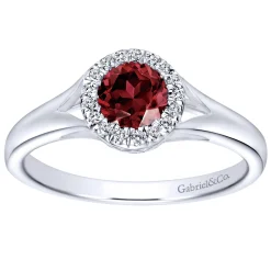 Sale Gabriel & Co. Promise Ring - 14K White Gold Round Garnet and Diamond Halo Promise Ring