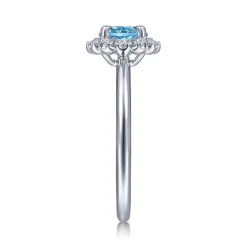 Hot Gabriel & Co. Promise Ring - 14K White Gold Round Blue Topaz and Diamond Halo Promise Ring