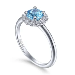 Hot Gabriel & Co. Promise Ring - 14K White Gold Round Blue Topaz and Diamond Halo Promise Ring