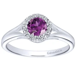 Gabriel & Co. Promise Ring - 14K White Gold Round Amethyst and Diamond Halo Promise Ring