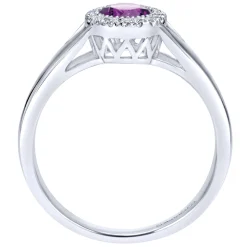 Gabriel & Co. Promise Ring - 14K White Gold Round Amethyst and Diamond Halo Promise Ring