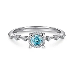 Outlet Gabriel & Co. Promise Ring - 14K White Gold Round Blue Topaz and Diamond Halo Promise Ring