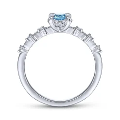 Outlet Gabriel & Co. Promise Ring - 14K White Gold Round Blue Topaz and Diamond Halo Promise Ring