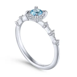 Outlet Gabriel & Co. Promise Ring - 14K White Gold Round Blue Topaz and Diamond Halo Promise Ring