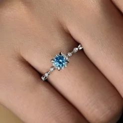 Outlet Gabriel & Co. Promise Ring - 14K White Gold Round Blue Topaz and Diamond Halo Promise Ring