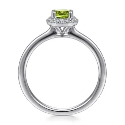 Discount Gabriel & Co. Promise Ring - 14K White Gold Round Peridot and Hexagon Diamond Halo Promise Ring