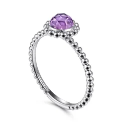 Clearance Gabriel & Co. Promise Ring - 14K White Gold Round Amethyst Bujukan Beaded Promise Ring