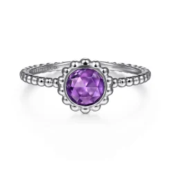 Clearance Gabriel & Co. Promise Ring - 14K White Gold Round Amethyst Bujukan Beaded Promise Ring