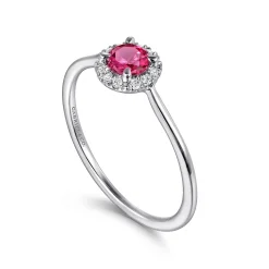 Hot Gabriel & Co. Promise Ring - 14K White Gold Ruby and Diamond Halo Promise Ring