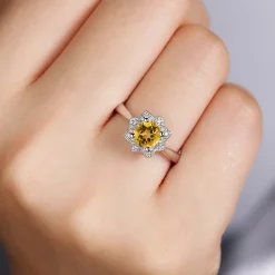 Discount Gabriel & Co. Promise Ring - 14K White Gold Vintage Halo Citrine and Diamond Promise Ring