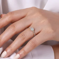 Clearance Gabriel & Co. Promise Ring - 14K White Gold White Sapphire and Diamond Halo Promise Ring