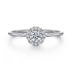 Clearance Gabriel & Co. Promise Ring - 14K White Gold White Sapphire and Diamond Halo Promise Ring