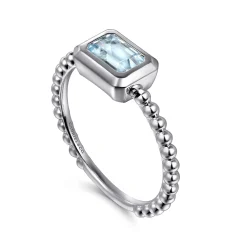 Hot Gabriel & Co. Promise Ring - 14K White Plain Gold Bujukan And Aquamarine Stackable Promise Ring