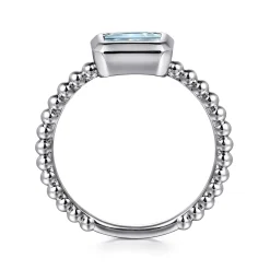Hot Gabriel & Co. Promise Ring - 14K White Plain Gold Bujukan And Aquamarine Stackable Promise Ring