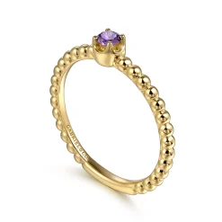 Clearance Gabriel & Co. Promise Ring - 14K Yellow Gold Amethyst Stackable Promise Ring