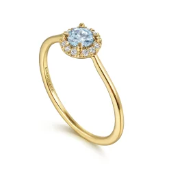 Hot Gabriel & Co. Promise Ring - 14K Yellow Gold Aquamarine and Diamond Halo Promise Ring