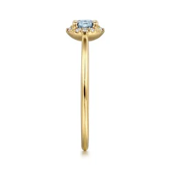 Hot Gabriel & Co. Promise Ring - 14K Yellow Gold Aquamarine and Diamond Halo Promise Ring