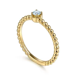 New Gabriel & Co. Promise Ring - 14K Yellow Gold Aquamarine Stackable Promise Ring
