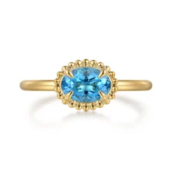 Best Gabriel & Co. Promise Ring - 14K Yellow Gold Blue Topaz Bujukan Promise Ring