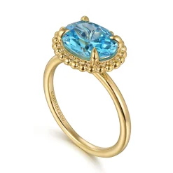 Best Gabriel & Co. Promise Ring - 14K Yellow Gold Blue Topaz Bujukan Promise Ring