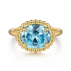 Best Gabriel & Co. Promise Ring - 14K Yellow Gold Blue Topaz Bujukan Promise Ring