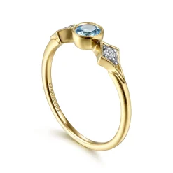 Sale Gabriel & Co. Promise Ring - 14K Yellow Gold Blue Topaz and Diamond Promise Ring