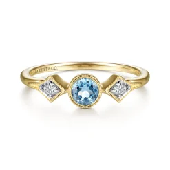 Sale Gabriel & Co. Promise Ring - 14K Yellow Gold Blue Topaz and Diamond Promise Ring