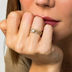 Best Gabriel & Co. Promise Ring - 14K Yellow Gold Bujukan Beaded Diamond Cluster Promise Ring