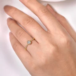 Best Gabriel & Co. Promise Ring - 14K Yellow Gold Bujukan Beaded Diamond Cluster Promise Ring