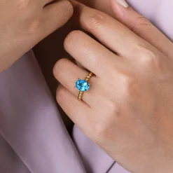 Hot Gabriel & Co. Promise Ring - 14K Yellow Gold Bujukan Oval Swiss Blue Topaz Bujukan Promise Ring