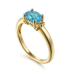 Gabriel & Co. Promise Ring - 14K Yellow Gold Bujukan Oval Swiss Blue Topaz Bujukan Promise Ring