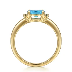 Gabriel & Co. Promise Ring - 14K Yellow Gold Bujukan Oval Swiss Blue Topaz Bujukan Promise Ring
