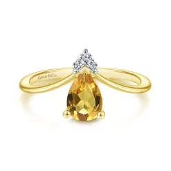 Sale Gabriel & Co. Promise Ring - 14K Yellow Gold Citrine Diamond Chevron Promise Ring