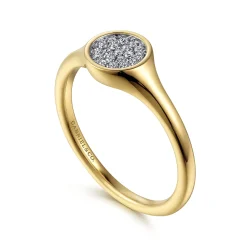 Gabriel & Co. Promise Ring - 14K Yellow Gold Cluster Pave Diamond Signet Promise Ring