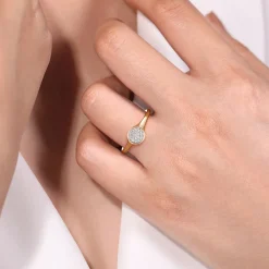 Gabriel & Co. Promise Ring - 14K Yellow Gold Cluster Pave Diamond Signet Promise Ring