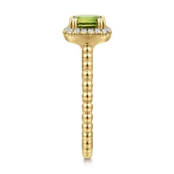 Online Gabriel & Co. Promise Ring - 14K Yellow Gold Cushion Cut Peridot and Diamond Halo Promise Ring