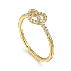 Discount Gabriel & Co. Promise Ring - 14K Yellow Gold Diamond Pretzel Love Knot Heart Promise Ring