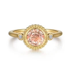 Gabriel & Co. Promise Ring - 14K Yellow Gold Diamond and Morganite Bujukan Promise Ring