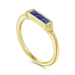 Sale Gabriel & Co. Promise Ring - 14K Yellow Gold Diamond and Trio Princess Cut Sapphire Promise Ring