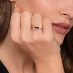 Sale Gabriel & Co. Promise Ring - 14K Yellow Gold Diamond and Trio Princess Cut Sapphire Promise Ring