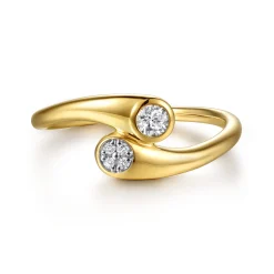 Clearance Gabriel & Co. Promise Ring - 14K Yellow Gold Diamond and White Sapphire Bypass Promise Ring