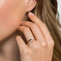 Clearance Gabriel & Co. Promise Ring - 14K Yellow Gold Diamond and White Sapphire Bypass Promise Ring