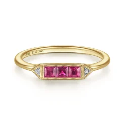 Outlet Gabriel & Co. Promise Ring - 14K Yellow Gold Diamond and Trio Princess Cut Ruby Stackable Promise Ring