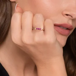 Outlet Gabriel & Co. Promise Ring - 14K Yellow Gold Diamond and Trio Princess Cut Ruby Stackable Promise Ring