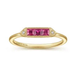 Outlet Gabriel & Co. Promise Ring - 14K Yellow Gold Diamond and Trio Princess Cut Ruby Stackable Promise Ring
