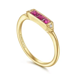 Outlet Gabriel & Co. Promise Ring - 14K Yellow Gold Diamond and Trio Princess Cut Ruby Stackable Promise Ring