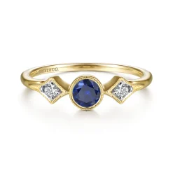 Discount Gabriel & Co. Promise Ring - 14K Yellow Gold Diamond and Sapphire 3 Stone Promise Ring