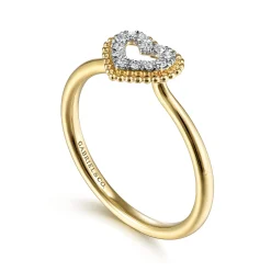 New Gabriel & Co. Promise Ring - 14K Yellow Gold Diamond Pave Open Heart Promise Ring